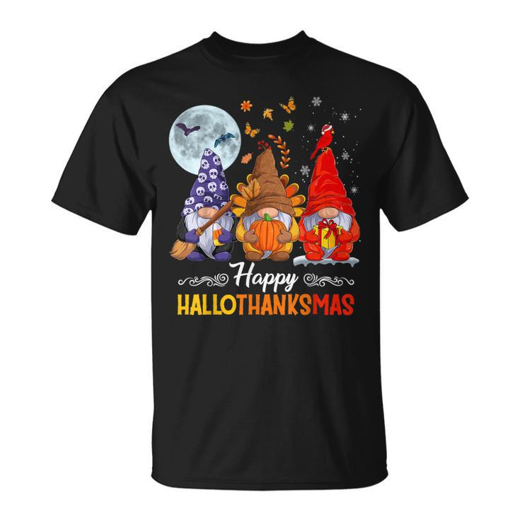 Halloween Thanksgiving Christmas Happy Hallothanksmas Gnomes V55 T-shirt