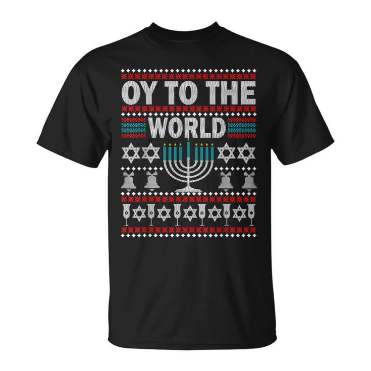 Hanukkah Christmas Ugly Sweater Oy To The World T-shirt