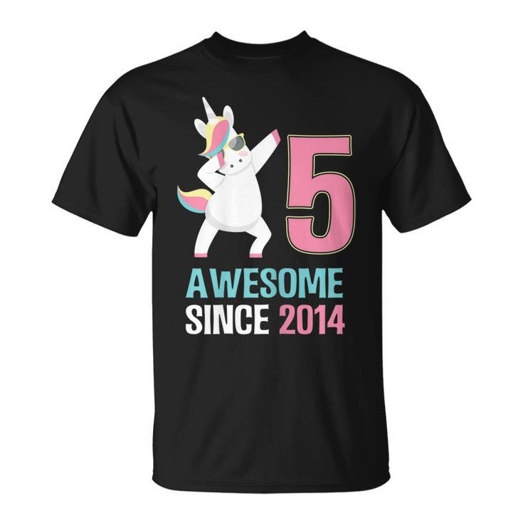 Happy 5Th Birthday Unicorn T Shirt Awesome Since 2014 Unisex T-Shirt