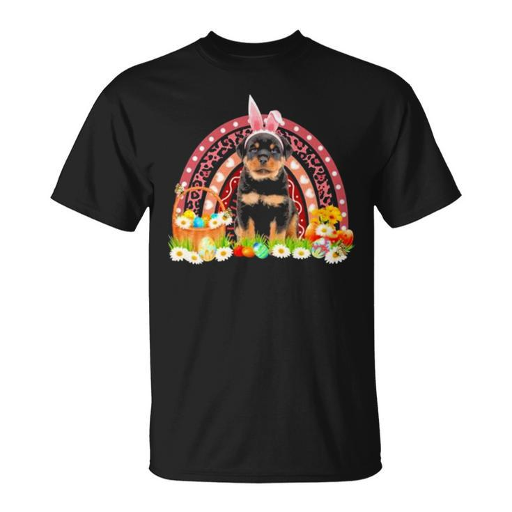 Happy Easter Bunny Pink Dog Rottweiler Rainbow Unisex T-Shirt