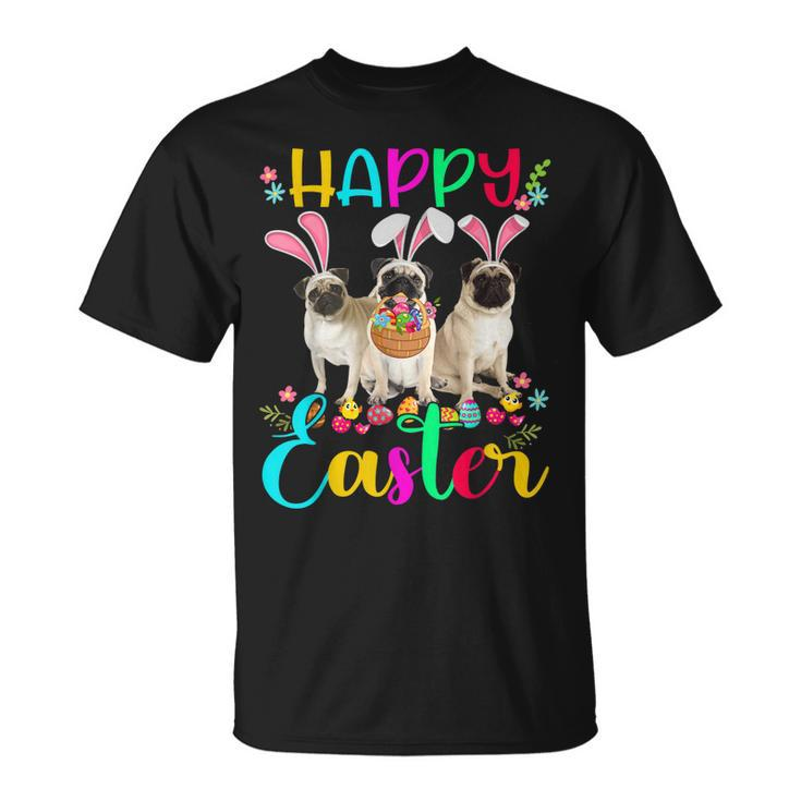 Happy Easter Three Pug Wearing Bunny Ear Pug Lover  Unisex T-Shirt
