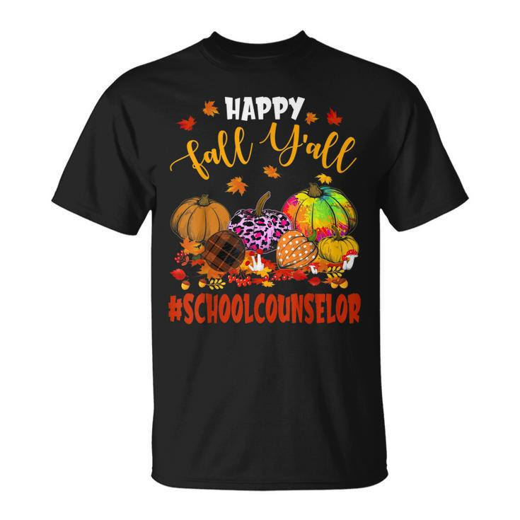 Happy Fall Yall School Counselor Pumpkin Plaid Leopard T-shirt