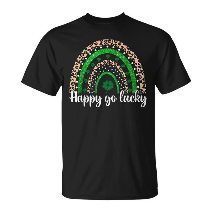 Happy Go Lucky St Patricks Day Rainbow Lucky Clover Shamrock T-Shirt