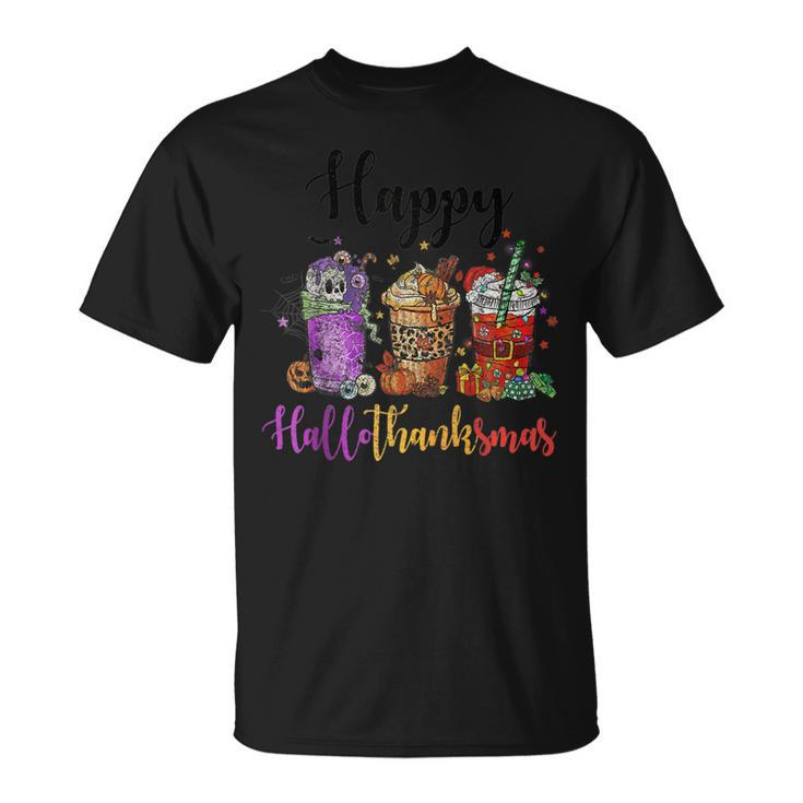 Happy Hallothanksmas Coffee Latte Halloween Thanksgiving V15 T-shirt