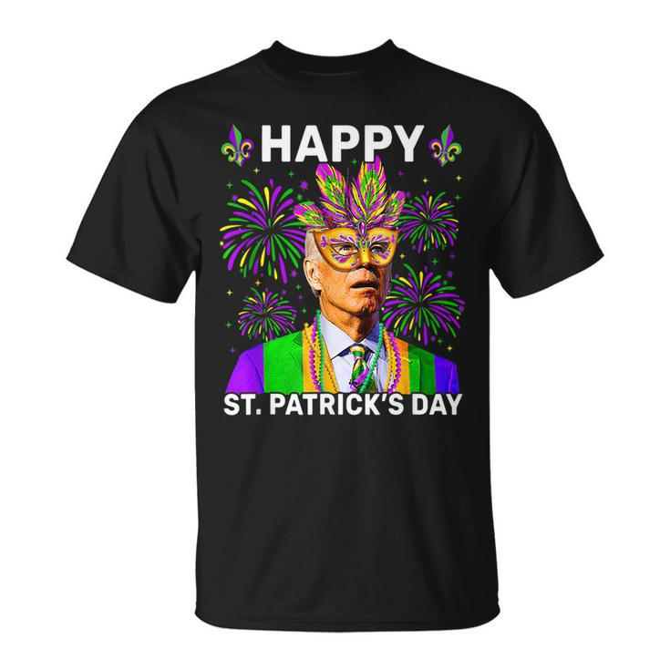 Happy St Patricks Day Confused Biden Sarcastic Mardi Gras T-Shirt