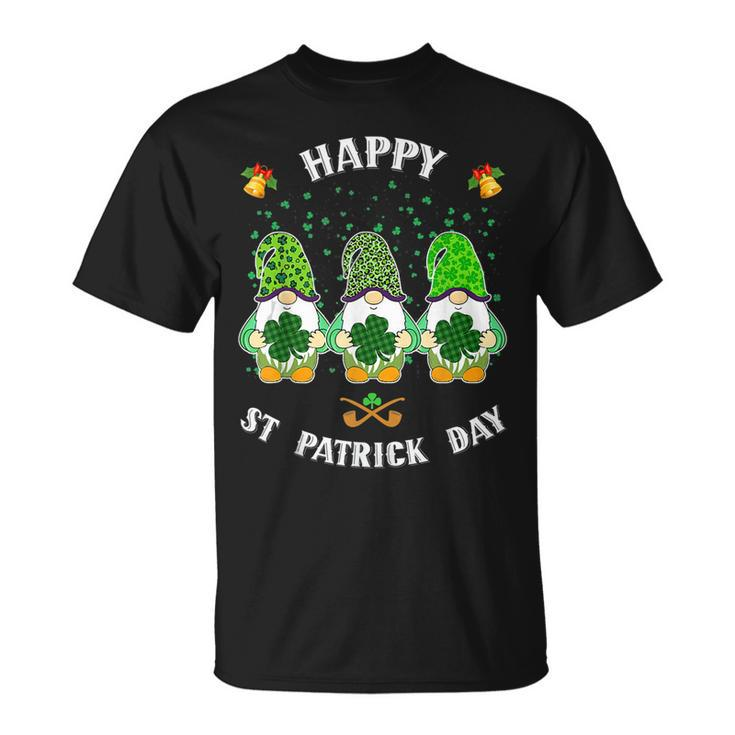 Happy St Patricks Day Three Gnomes Holding Shamrock T-Shirt