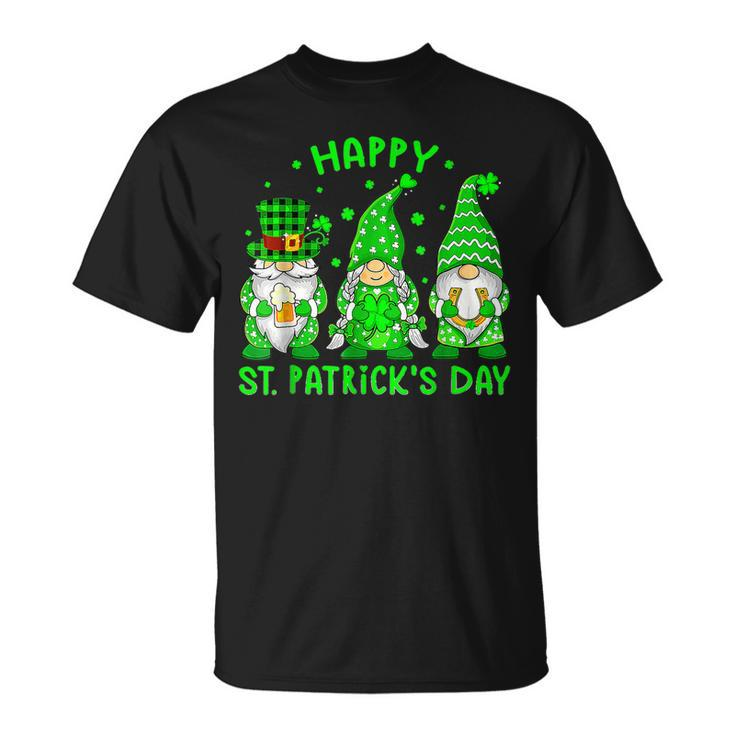 Happy St Patricks Day Three Gnomes Squad Holding Shamrock T-Shirt