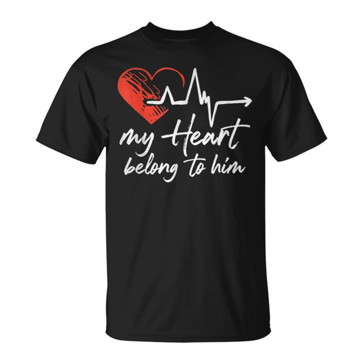 My Heart Belong To Him Couple Awesome Valentine T-Shirt