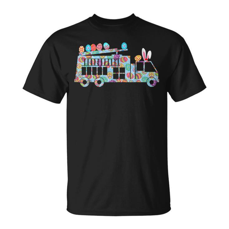 Hippie Easter Egg Riding Fire Truck Easter Firefighter T-Shirt