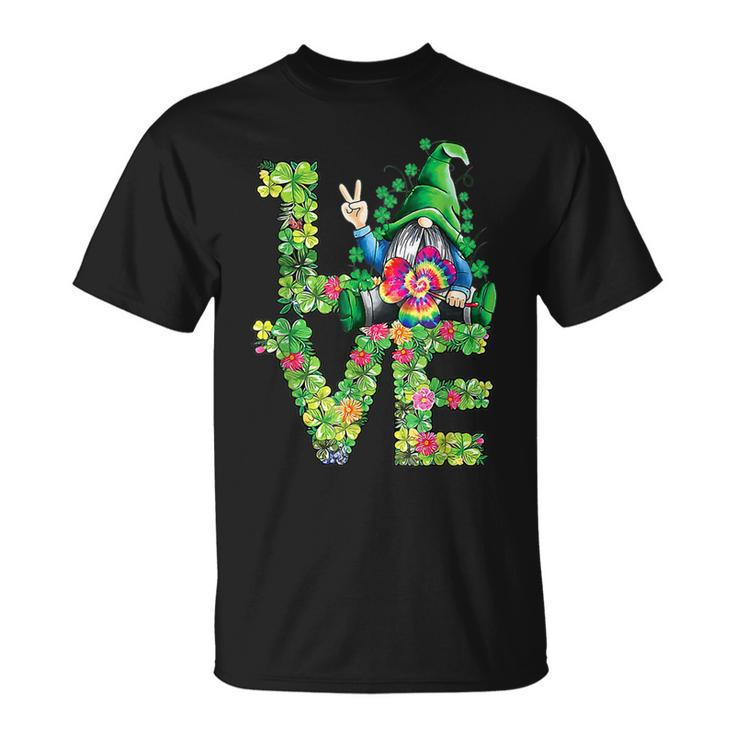 Hippie Gnome Love Clover Tie Dye Shamrock Patricks Day T-Shirt