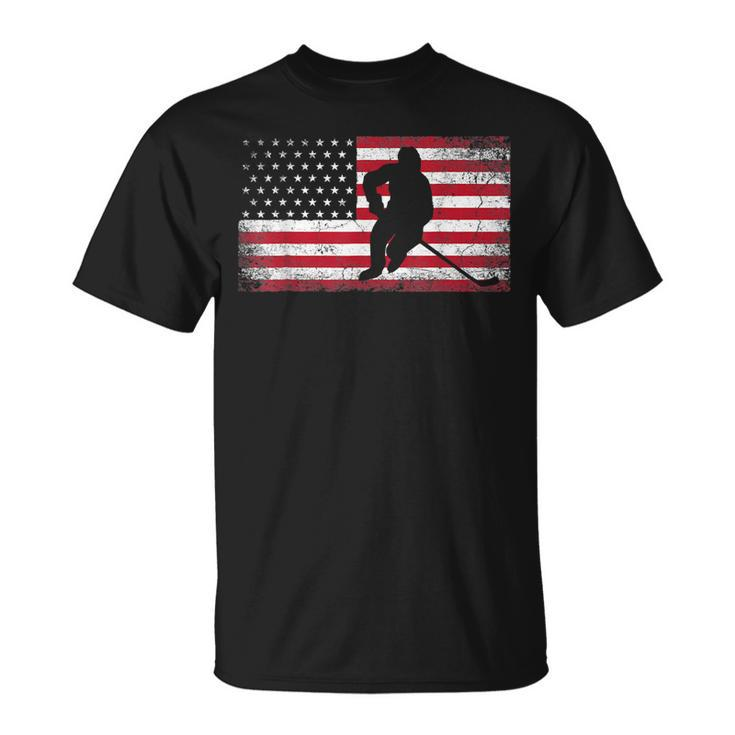 Hockey American Flag 4Th Of July Patriotic Usa Dad Men Son Unisex T-Shirt
