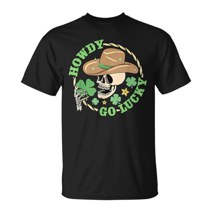 Howdy Go Lucky Cowboy Skull St Patricks Day Irish Shamrock T-shirt