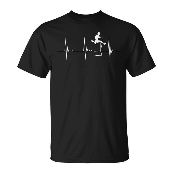 Hurdles Heartbeat Hurdler Pulse Line Track And Field T-Shirt