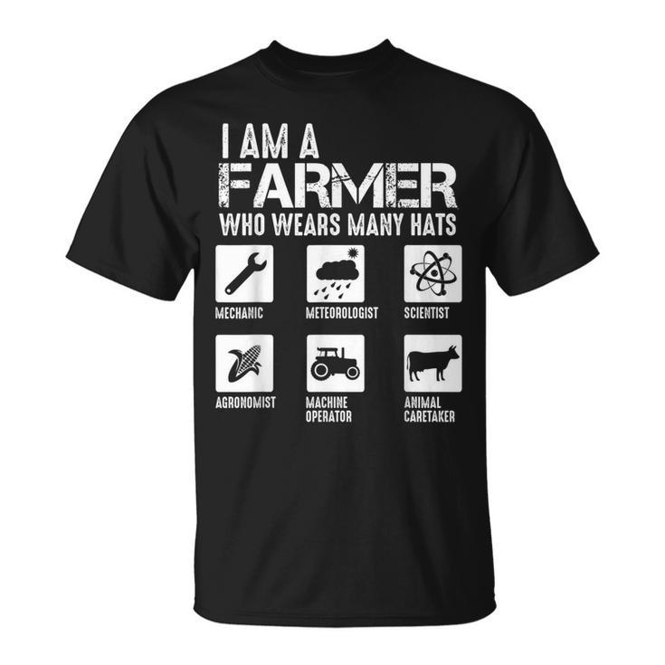 I Am A Farmer Who Wears Many Hats Tractor Unisex T-Shirt | Mazezy