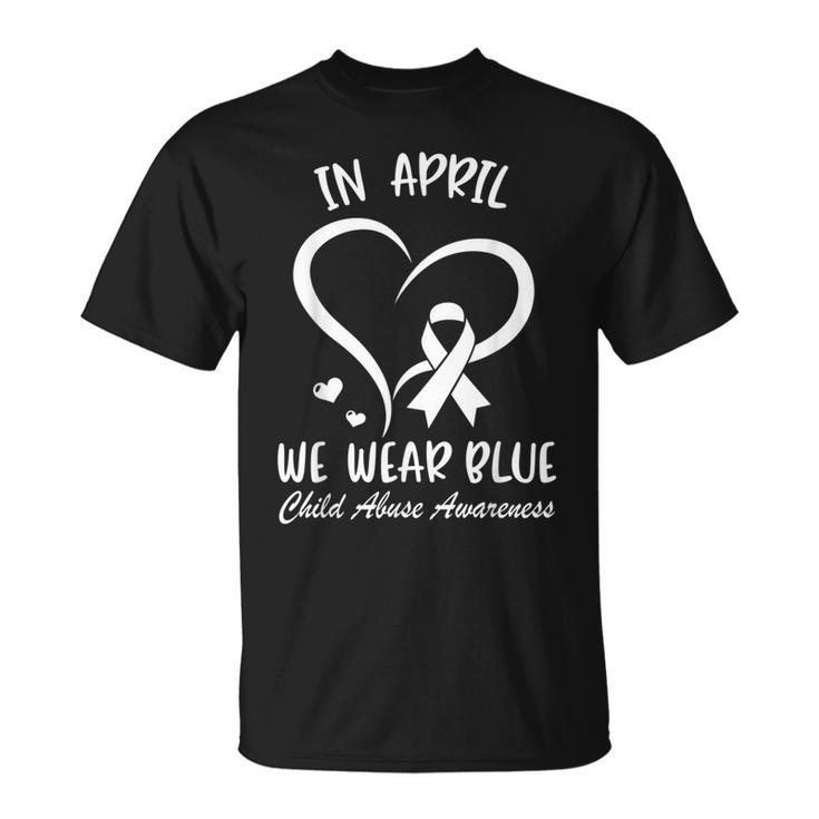 In April We Wear Blue Child Abuse Prevention Awareness Heart  Unisex T-Shirt
