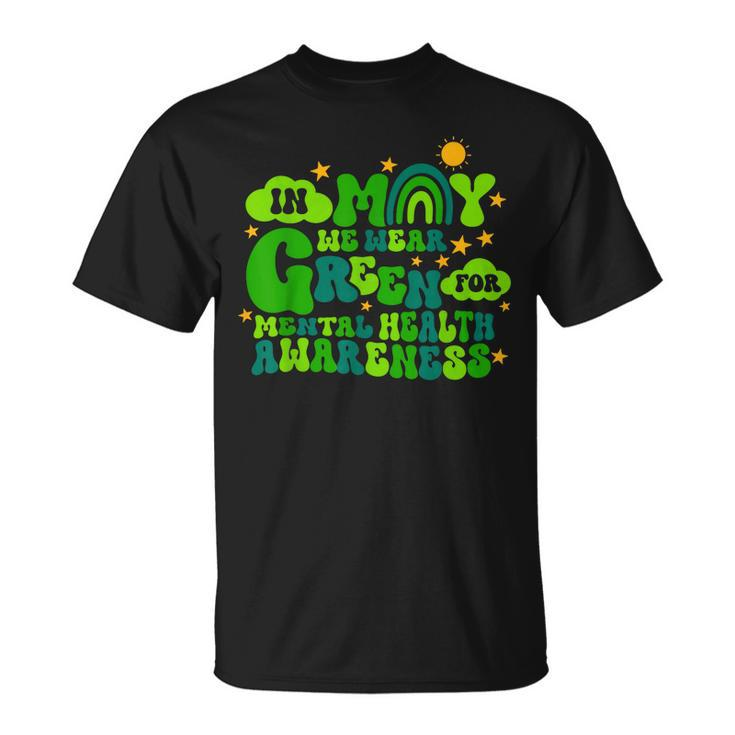 In May We Wear Green Retro Mental Health Awareness Month  Unisex T-Shirt