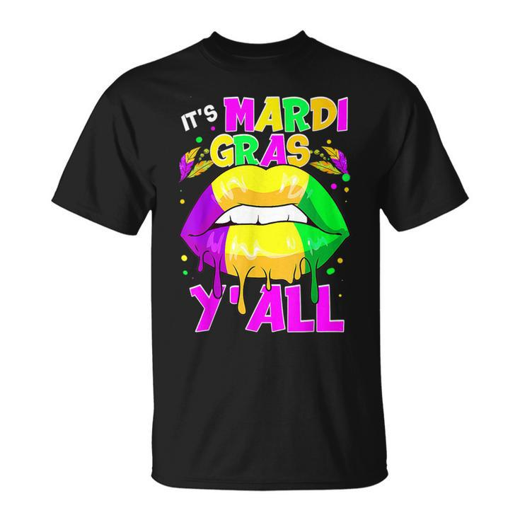 Its Mardi Gras Yall Mardi Gras Dripping Lips Colorful T-Shirt