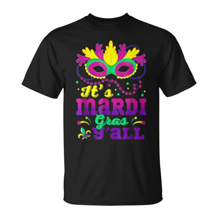Its Mardi Gras Yall Masquerade Jester Hat Mardi Beads T-Shirt