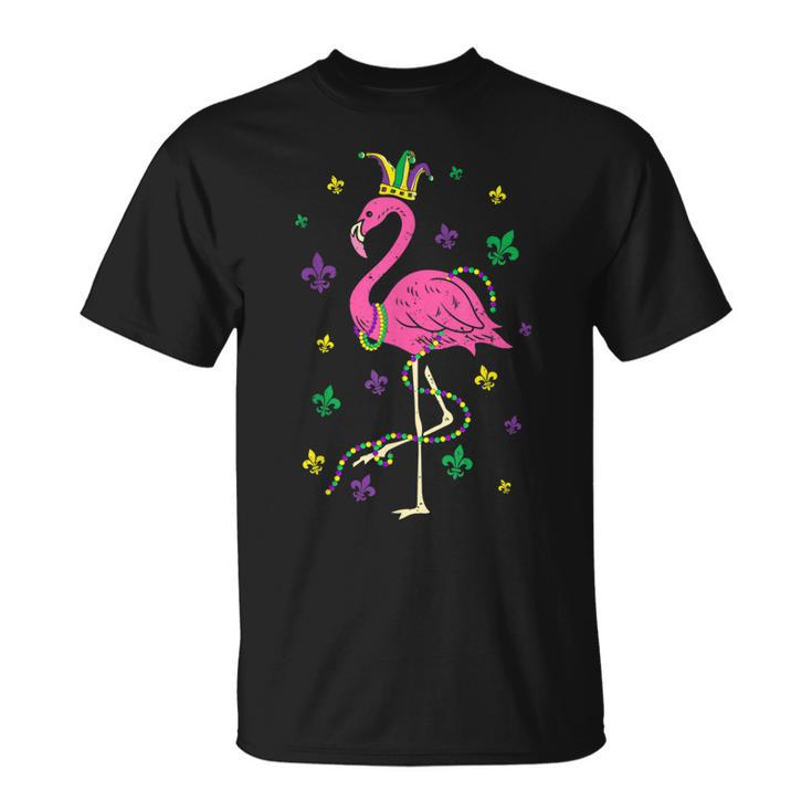 Jester Pink Flamingo Bird Animal Cute Mardi Gras Carnival V5 T-Shirt
