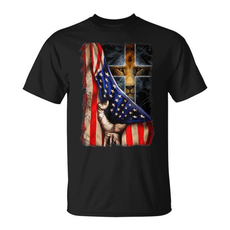 Jesus Lion American Flag Christian Cross Usa Flag Long Sleeve T Shirt Seseable Uk 6577