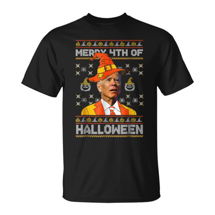 Joe Biden Merry 4Th Of Halloween Costume Scary Pumpkin T-shirt