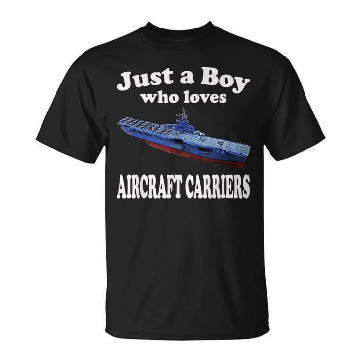Just A Boy Who Loves Ww2 Aircraft Carrier Uss Franklin Cv-13 T-Shirt