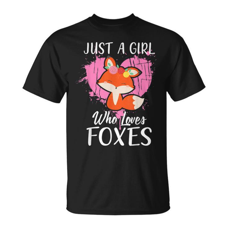 Just A Girl Who Loves Foxes T Pink Cute Heart And Fox T-Shirt