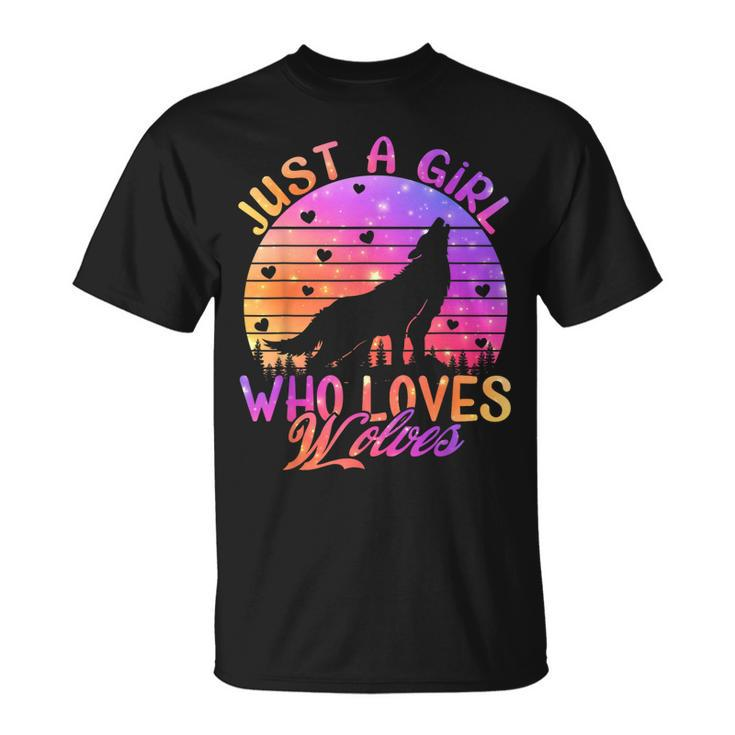 Just A Girl Who Loves Wolves Watercolor Cute Wolf Lover T-shirt