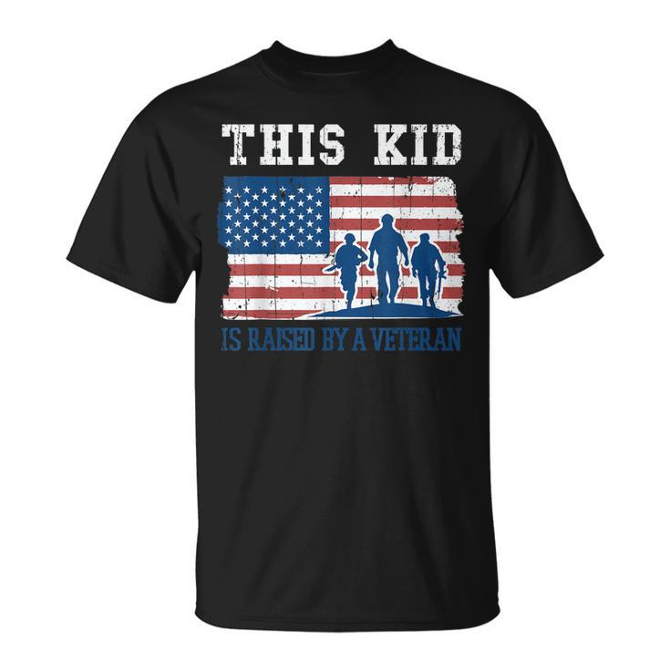 Kid Raised By A Veteran Us Flag Proud Veterans Day T-Shirt