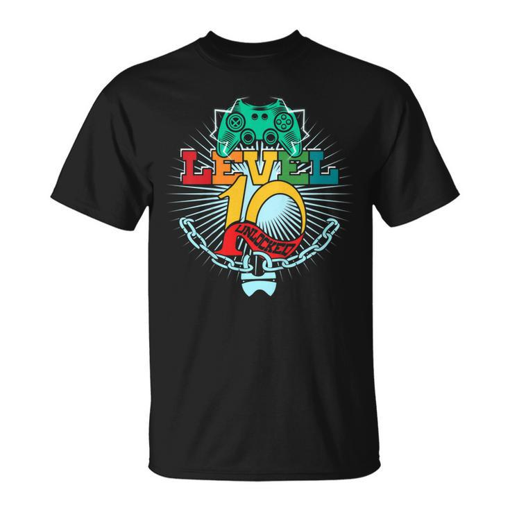 Kids 10 Year Old Video Gamer Birthday Shirt Gift Idea Level 10 Unisex T-Shirt