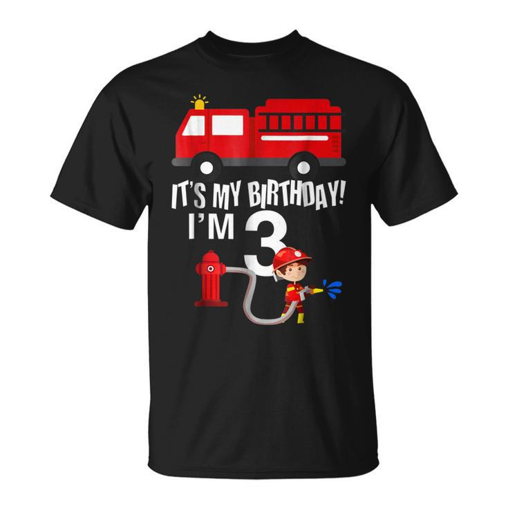 Kids 3Rd Birthday Fire Truck Fireman 3 Years Old Shirt Unisex T-Shirt