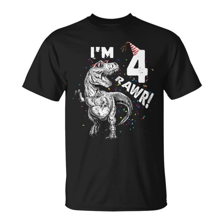 Kids 4 Year Old Birthday Gift Shirt Roar Im 4 Dinosaur Unisex T-Shirt