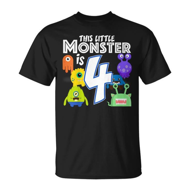 Kids 4 Year Old Monster Birthday Shirt Alien Monsters 4Th Gift Unisex T-Shirt