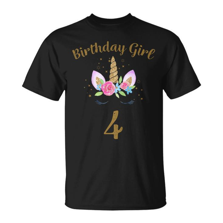 Kids 4Th Birthday Girl Unicorn Shirt Fourth Birthday Outfit Unisex T-Shirt