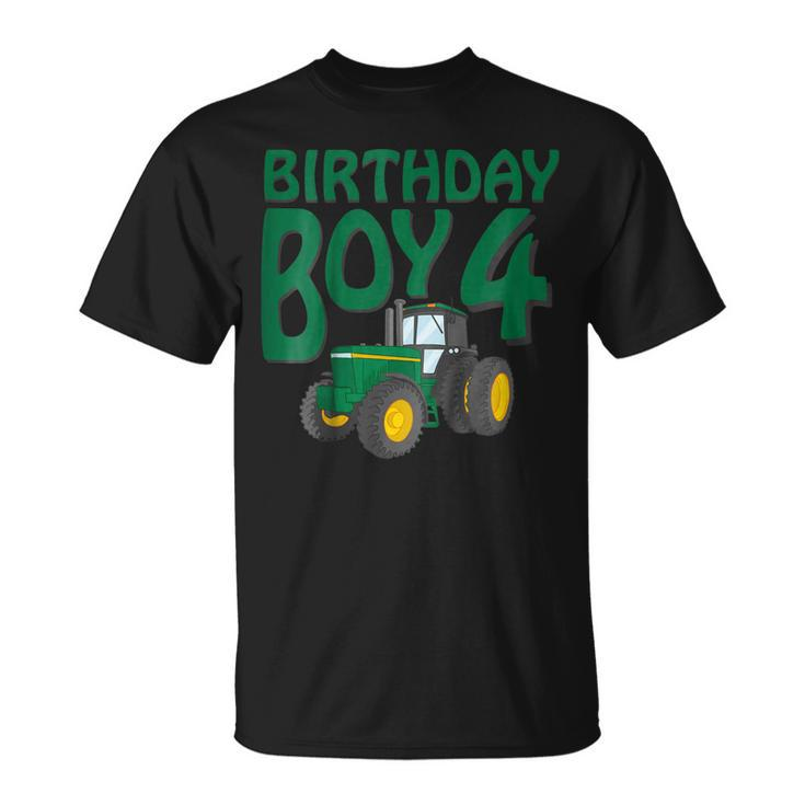 Kids 4Th Birthday Green Farm Tractor Shirt | Four 4 Year Old Unisex T-Shirt