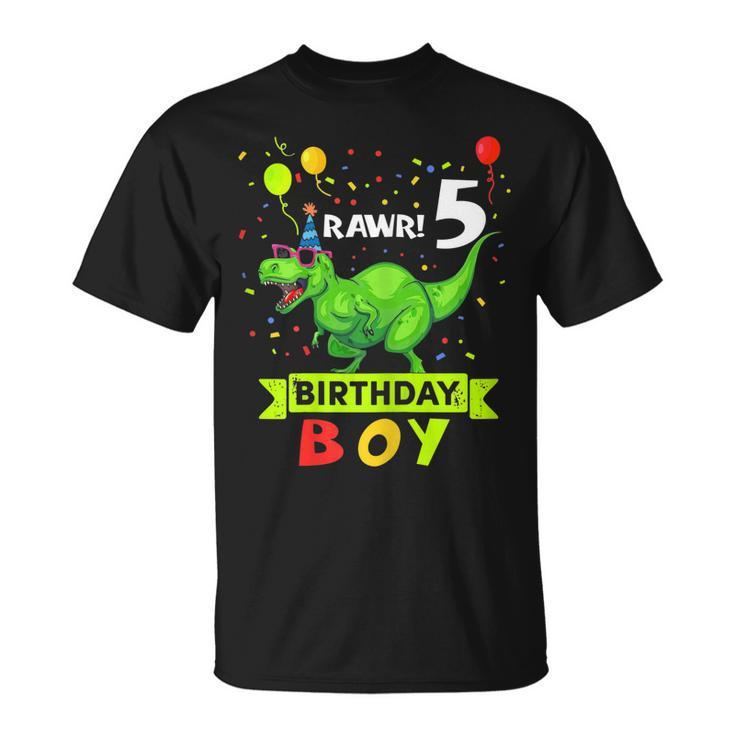 Kids 5 Year Old Shirt 5Th Birthday Boy T Rex Dinosaur Shirts Unisex T-Shirt