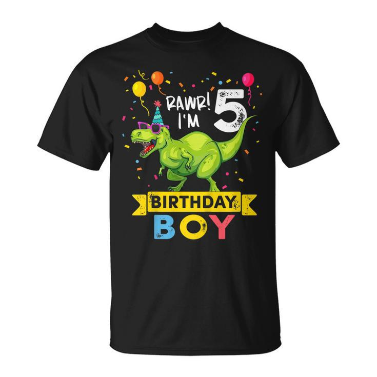 Kids 5 Year Old Shirt 5Th Birthday Boy T Rex Dinosaur T Shirt Unisex T-Shirt