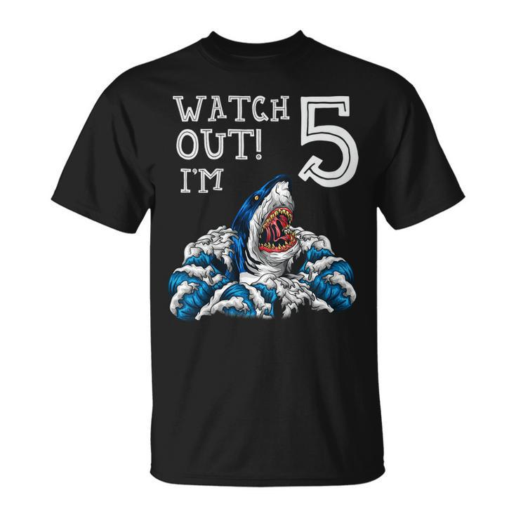 Kids 5Th Birthday Shirt Boys Gift 5 Year Old Shark Fan Pool Party Unisex T-Shirt