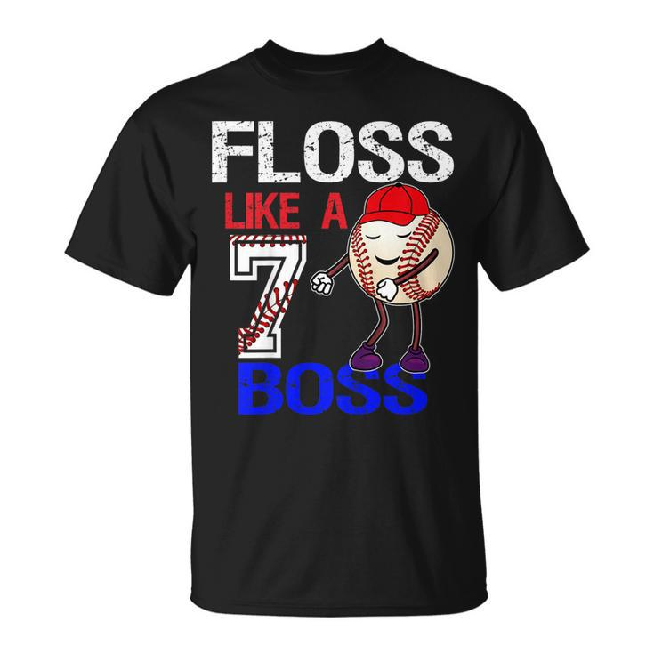 Kids 7 Year Old 7Th Birthday Floss Like A Boss Baseball T Shirt Unisex T-Shirt