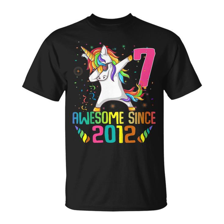 Kids 7 Years Old 7Th Birthday Unicorn Dabbing Shirt Girl Party Unisex T-Shirt