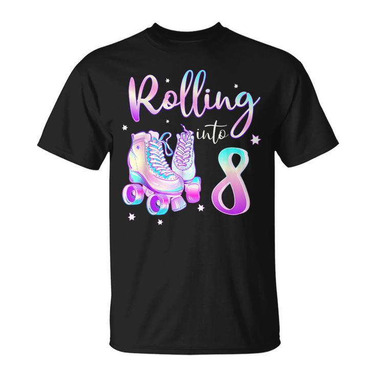Kids 8 Years Old Birthday Girls Rolling Into 8Th Bday Theme Unisex T-Shirt