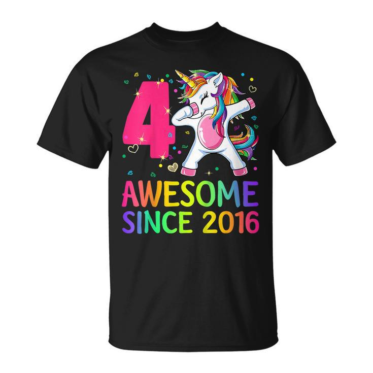 Kids Dabbing Unicorn Birthday Girl Gifts 4 Years Old Since 2016  Unisex T-Shirt