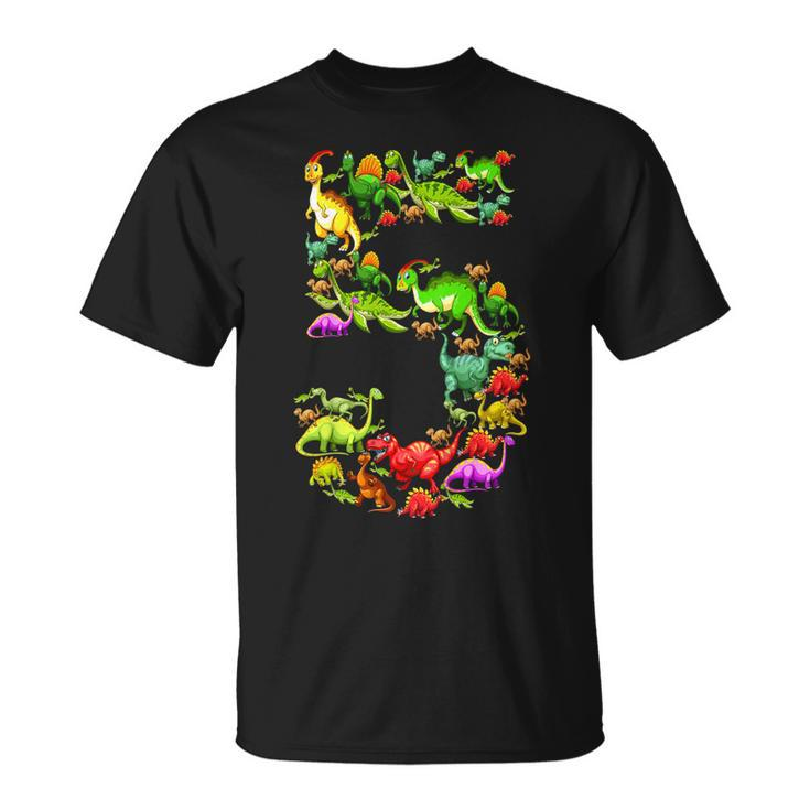 Kids Dinosaur 5Th Birthday Gift Shirt For 5 Year Old Boys Girls Unisex T-Shirt