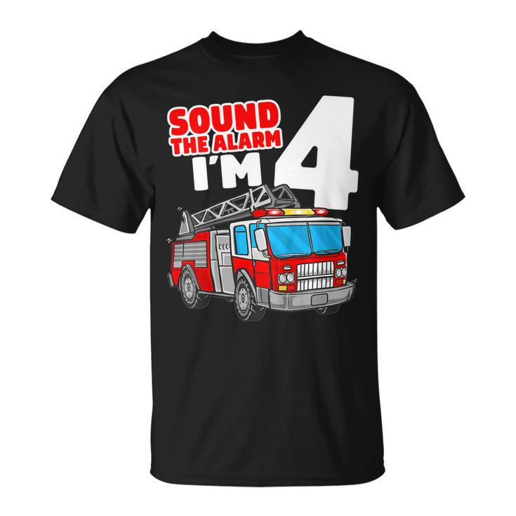 Kids Fire Truck 4 Year Old Shirt Firefighter 4Th Birthday Boy  Unisex T-Shirt