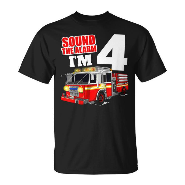 Kids Fire Truck 4Th Birthday T Shirt Boy Firefighter 4 Year Old Unisex T-Shirt