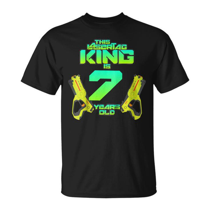 Kids Lasertag King Is 7 Years Old Birthday Party Shirt Gift Idea Unisex T-Shirt