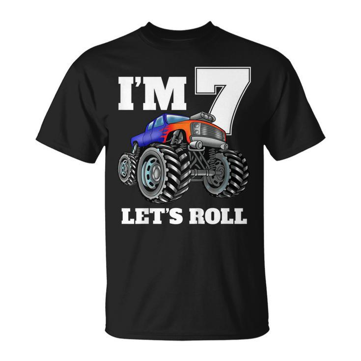 Kids Monster Truck 7Th Birthday T Shirt Boy 7 Year Old Gift Tee Unisex T-Shirt