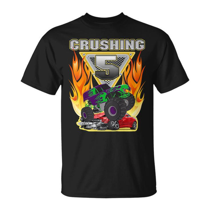 Kids Monster Truck Crushing Being 5 Five Years Old 5Th Birthday  Unisex T-Shirt