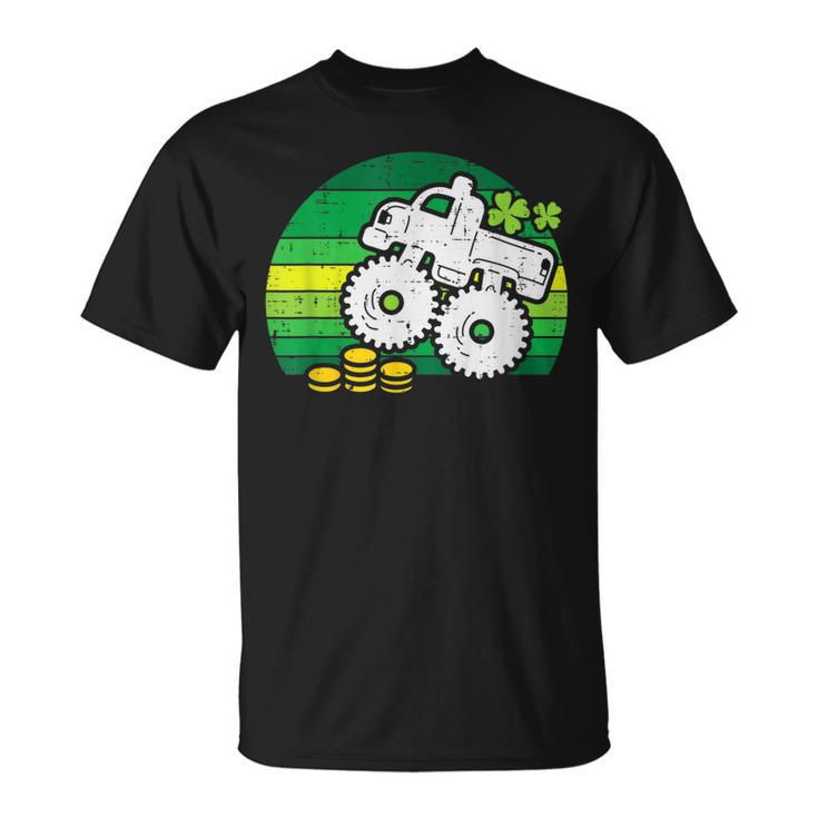 Kids Monster Truck Shamrock Retro St Patricks Day Boys Kids T-Shirt
