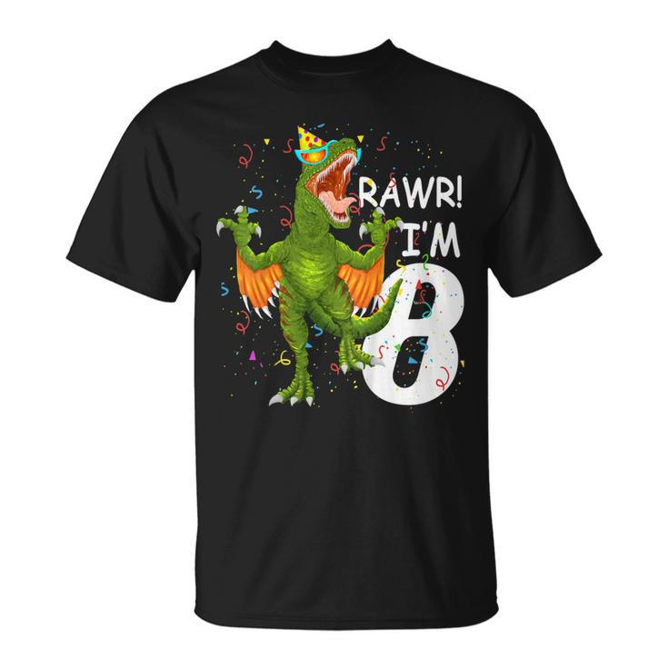 Kids Rawr Im 8 8Th Birthday Raptor Dinosaur Shirt For Boys Unisex T-Shirt
